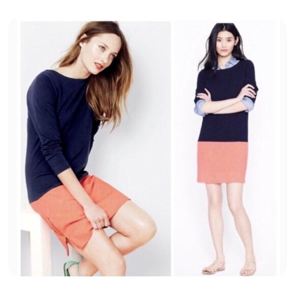 J.Crew Maritime Colorblock Shift Dress in Navy Blue n Bright Melon Women's Sz Sm - Picture 12 of 12